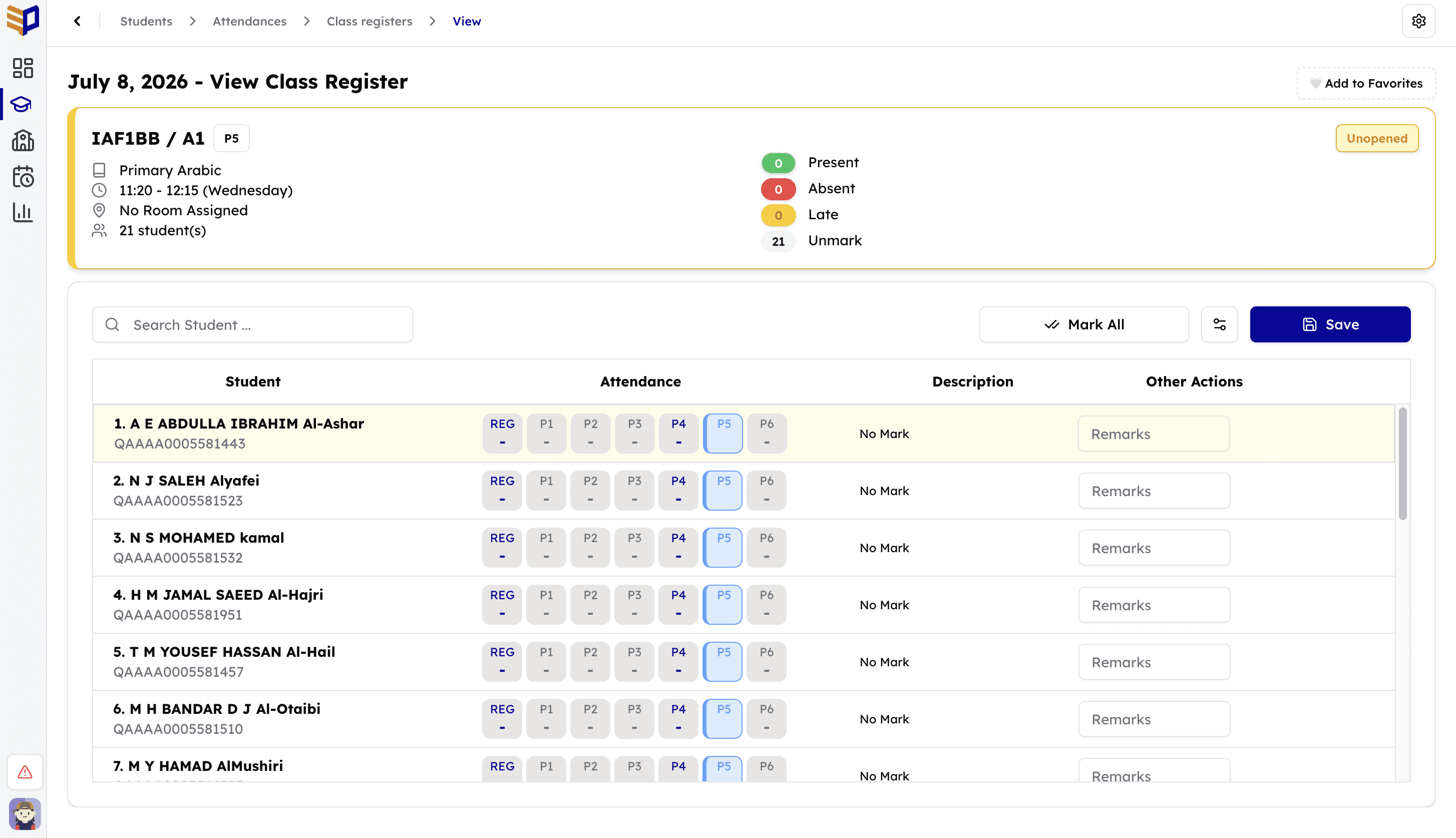 Education platform registers