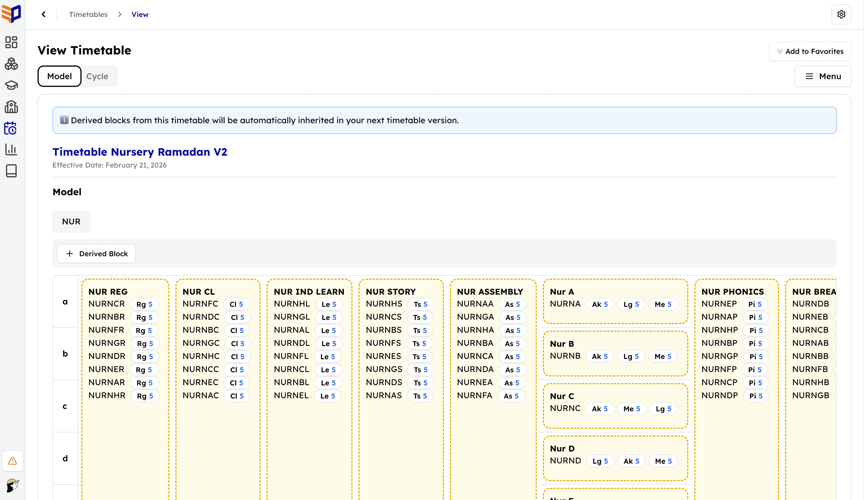 Education platform timetable